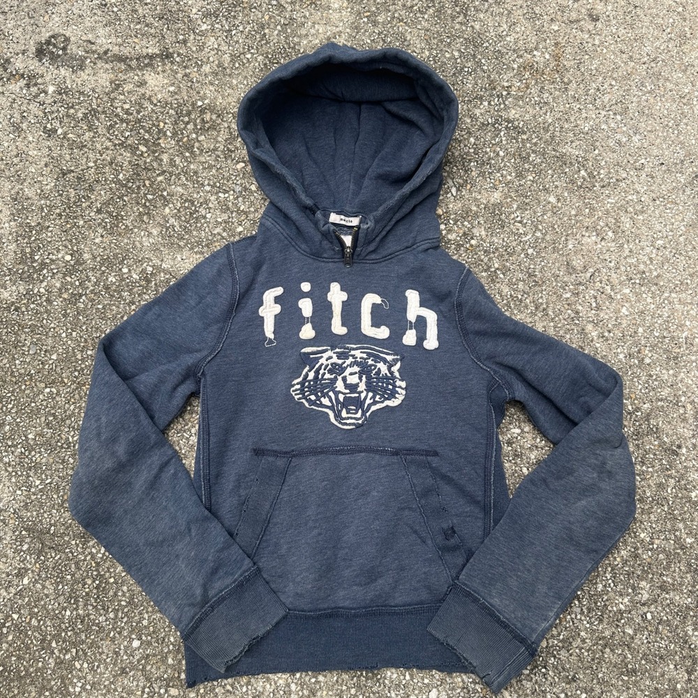 Vtg Abercrombie Kids Fitch Tiger Logo Hoodie Navy Blue Distressed Large